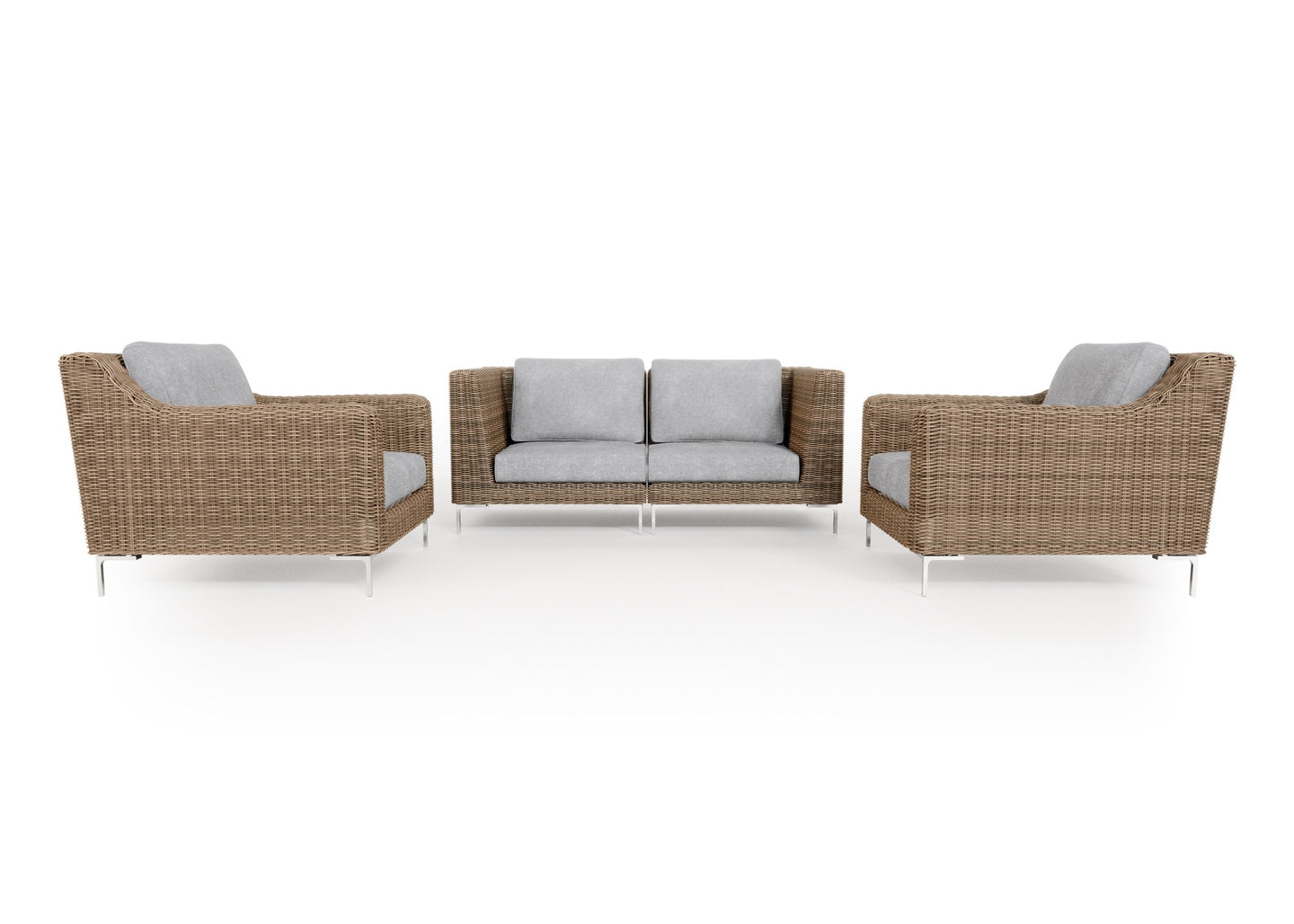 Brown Wicker Outdoor Loveseat with Armchairs - 4 Seat