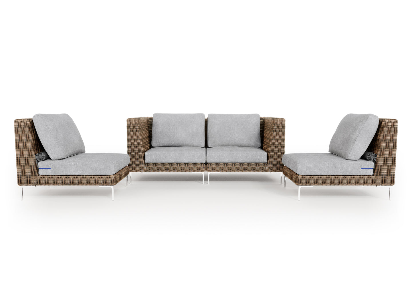 Brown Wicker Outdoor Loveseat with Armless Chairs - 4 Seat