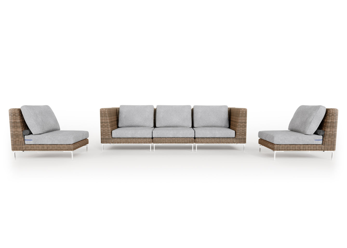 Brown Wicker Outdoor Sofa with Armless Chairs - 5 Seat