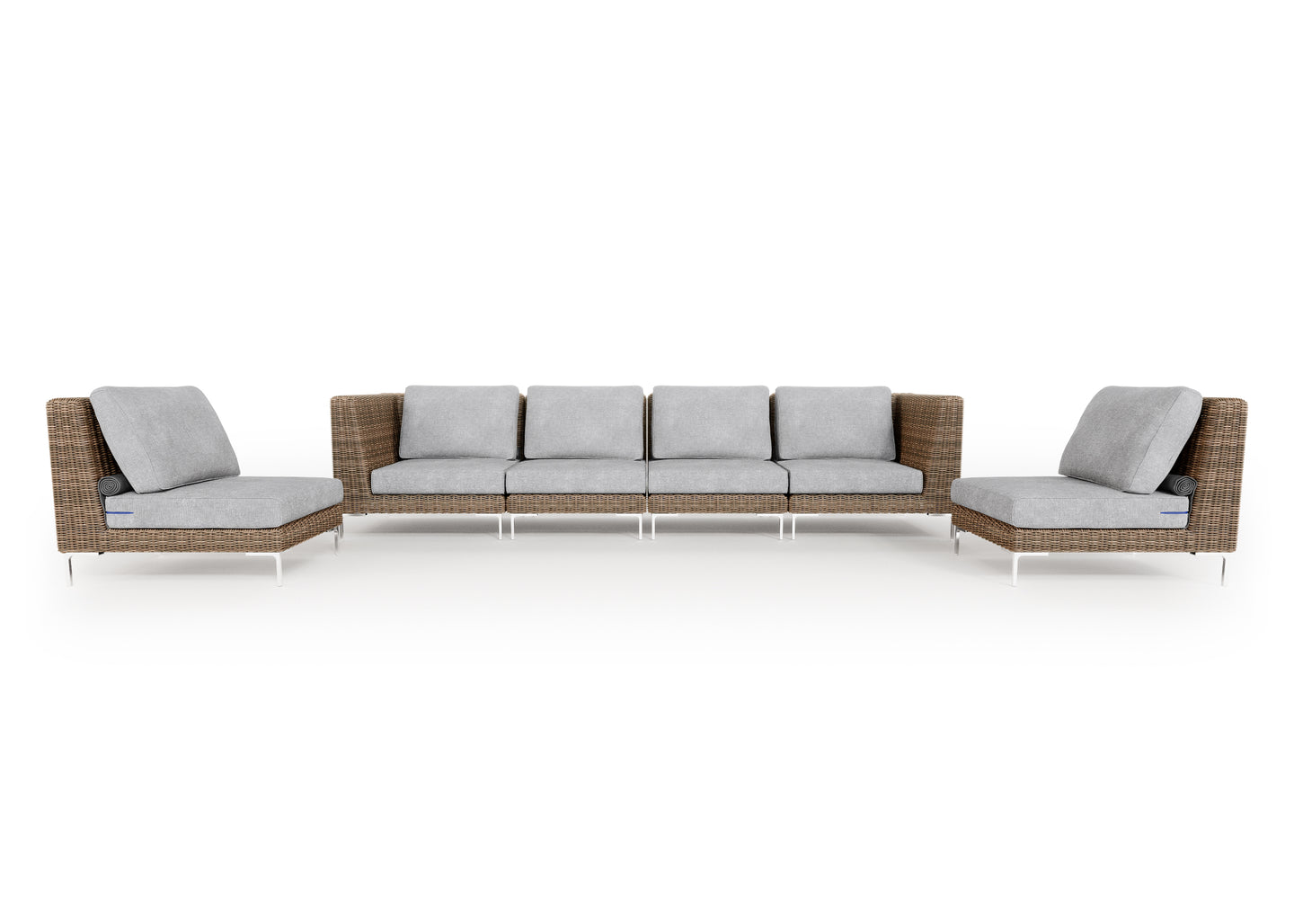Brown Wicker Outdoor Sofa with Armless Chairs - 6 Seat