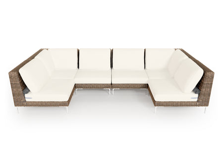 Brown Wicker Outdoor U Sectional - 6 Seat