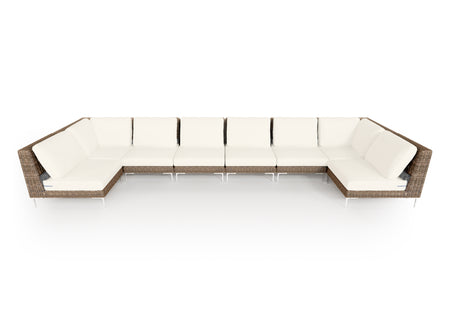 Brown Wicker Outdoor U Sectional - 8 Seat