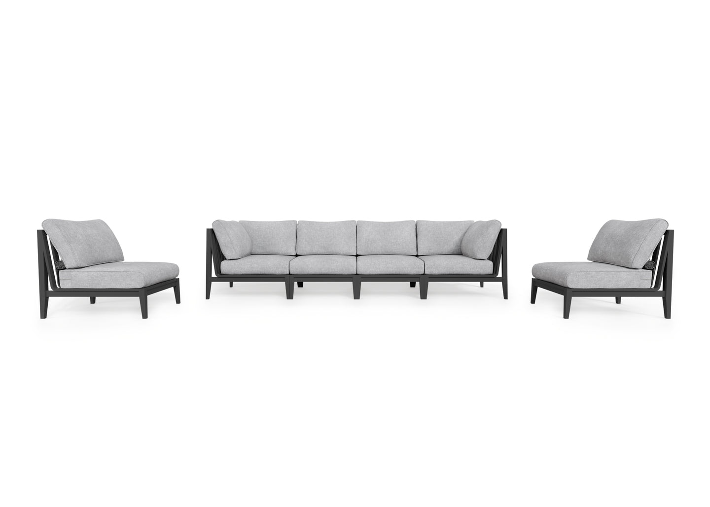 Charcoal Aluminium Outdoor Sofa with Armless Chairs - 6 Seat