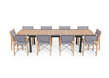 Load image into Gallery viewer, Teak &amp; Aluminium Outdoor Expandable Dining Table &amp; 10 Director&#39;s Chairs
