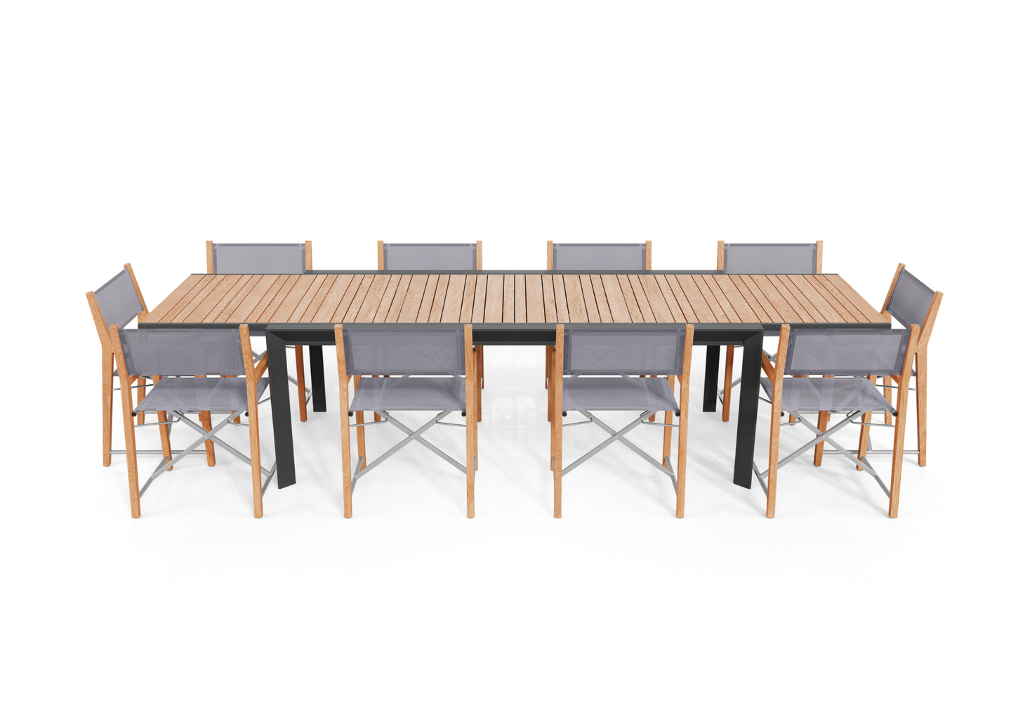 Teak & Aluminium Outdoor Expandable Dining Table & 10 Director's Chairs