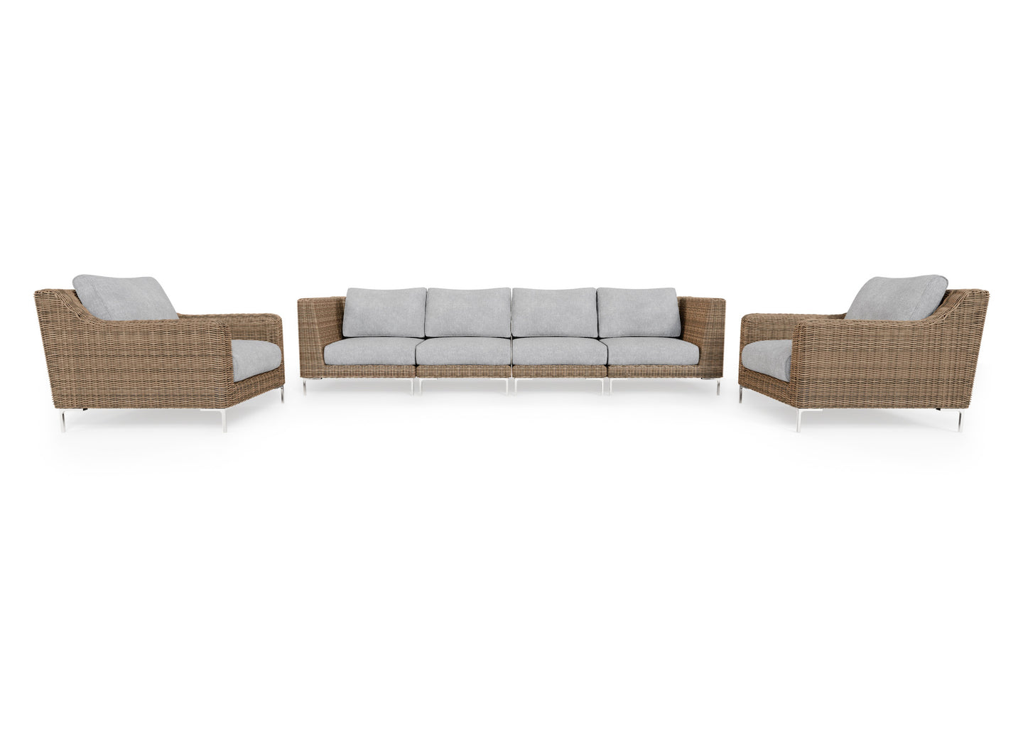 Brown Wicker Outdoor Sofa with Armchairs - 6 Seat